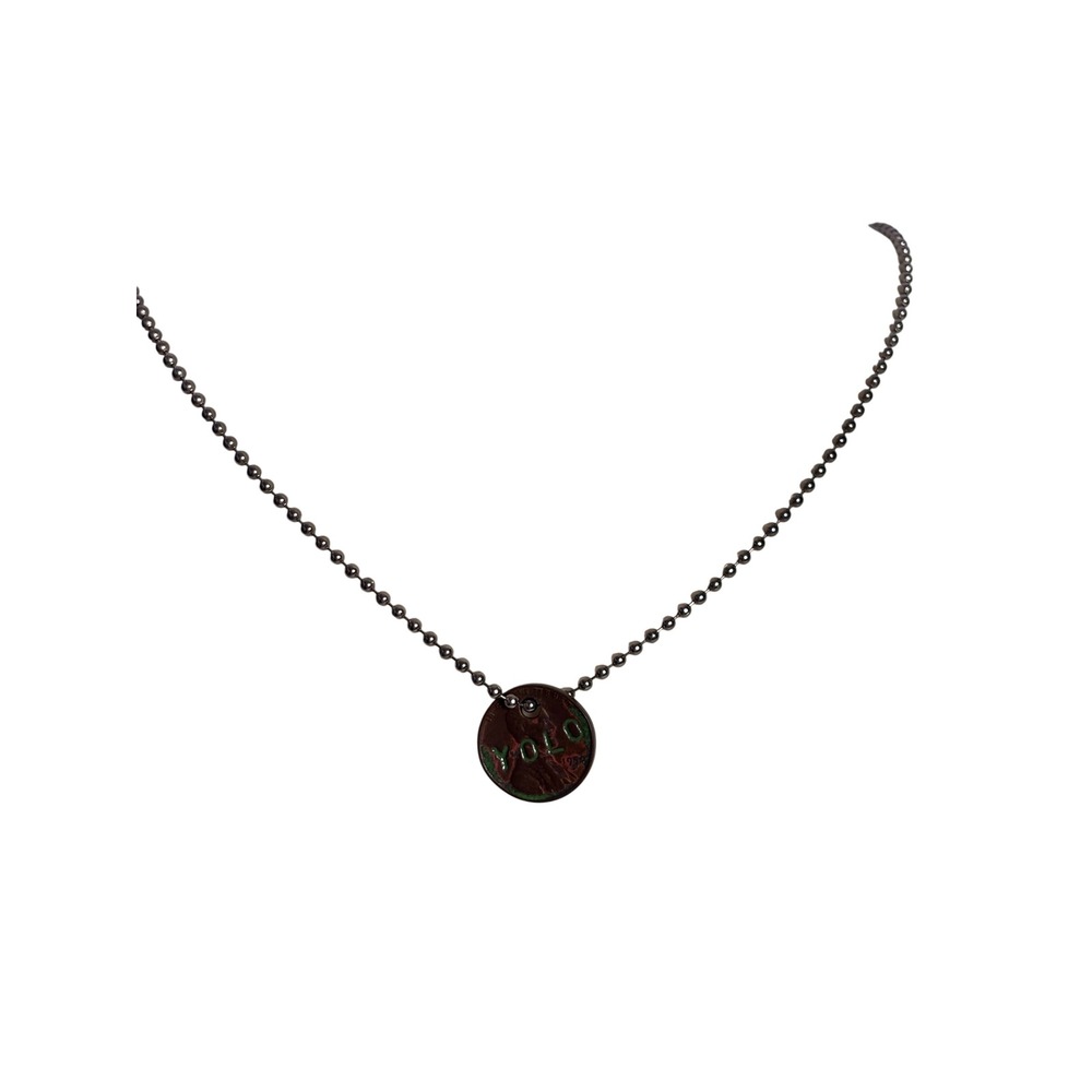 Unisex YOLO Penny Necklace 30in Copper Green 1998 Coin Indie Grunge Streetwear